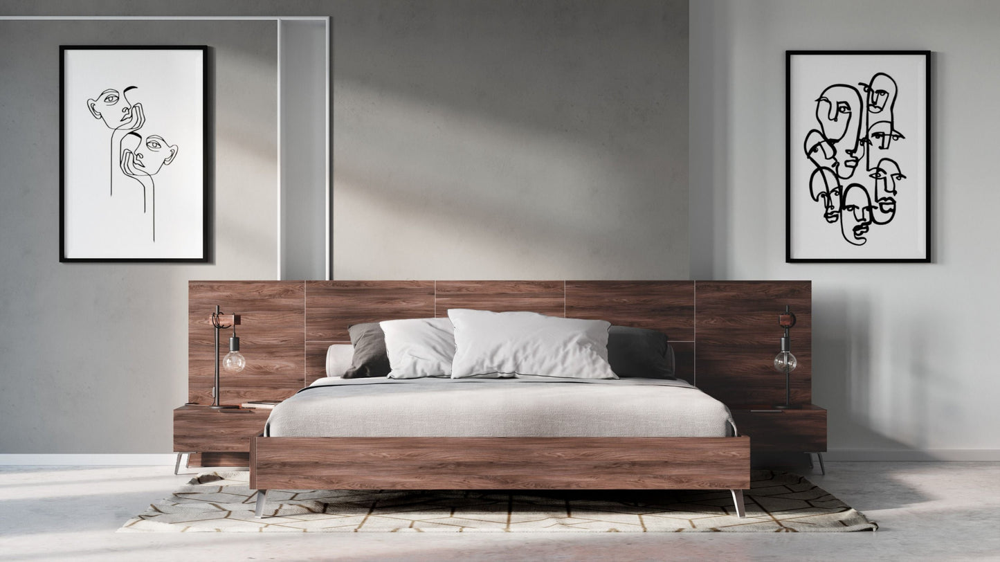 VG - NOVA DOMUS BROOKLYN - ENSEMBLE LIT + TABLES DE NUIT MODERNE ITALIEN EN NOYER