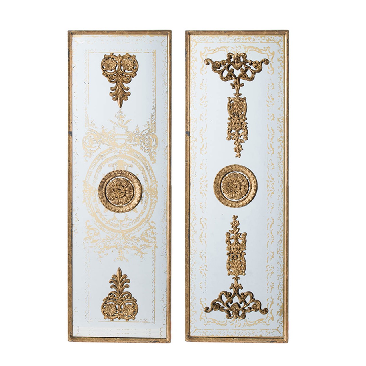 AB - DÉCORATION MURALE MIROIR ENCADRÉ, LOT DE 2 MÉTALLISÉS DORÉS
