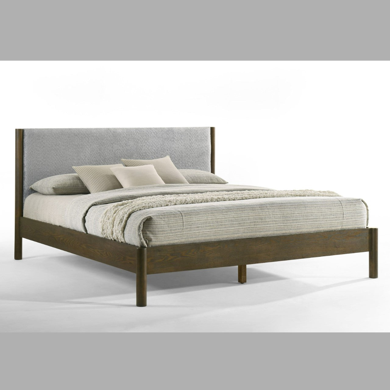 VG- MODREST CAROLINA - LIT MODERNE EN TISSU GRIS + WENGÉ