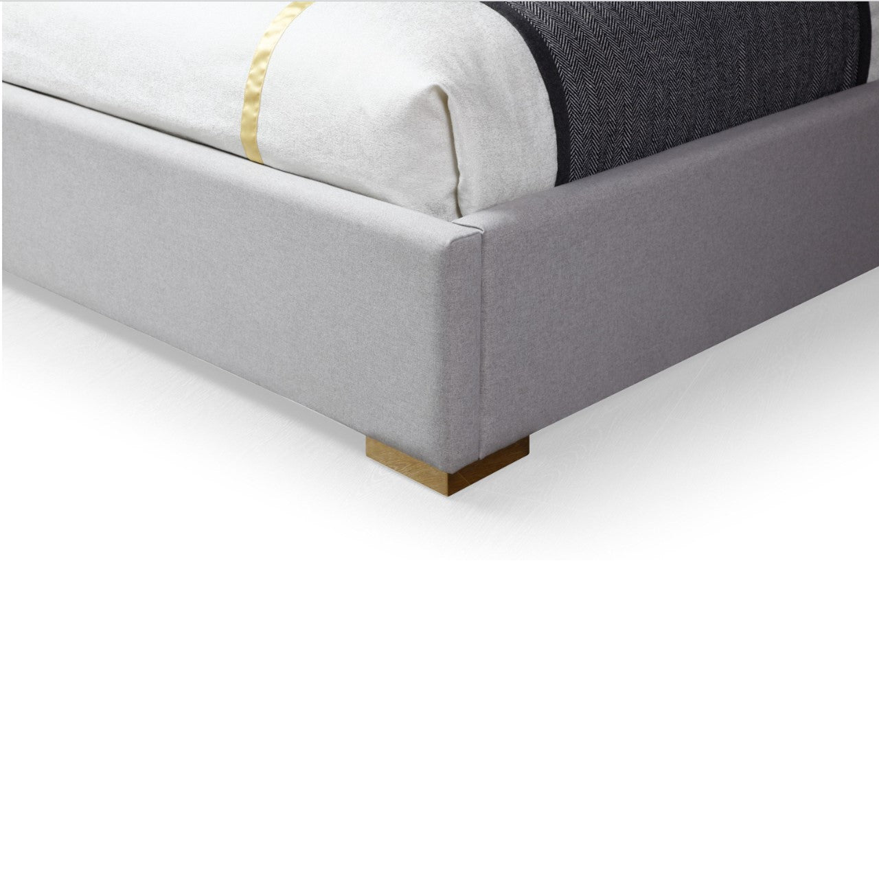 VG - MODREST ATHENA - LIT MODERNE EN LIN GRIS CLAIR + OR