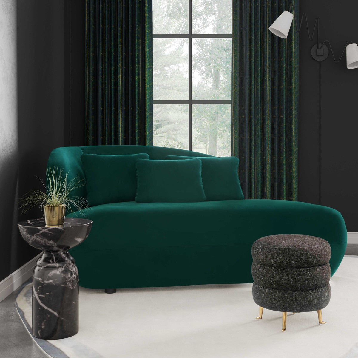 Chaise longue en velours crème TV-Galet