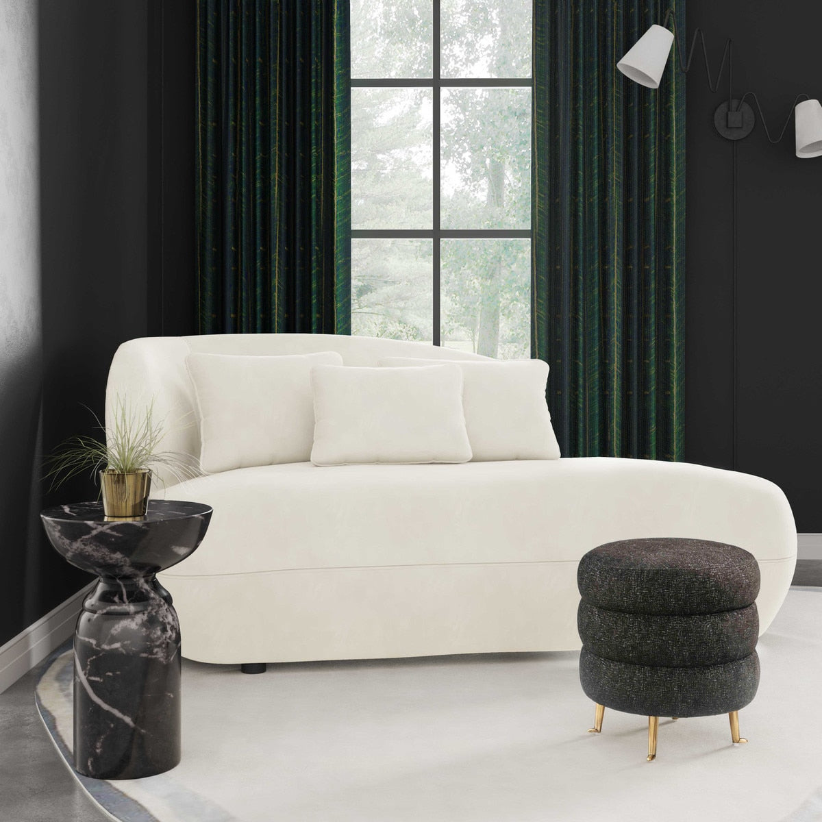 Chaise longue en velours crème TV-Galet