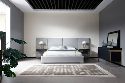 VG - MODREST ATHENA - LIT MODERNE EN LIN GRIS CLAIR + OR