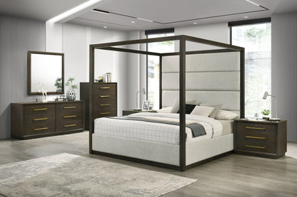 VG - MODREST MANHATTAN - LIT CONTEMPORAIN À BALDAQUIN EN CHÊNE BRUN