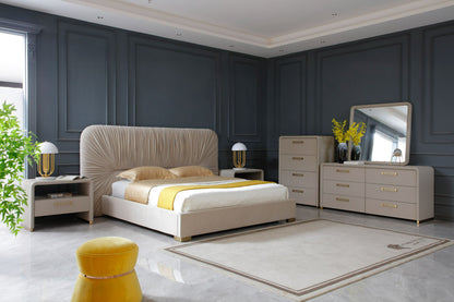 VG - MODREST FLORENCE - LIT MODERNE EN VELOURS BEIGE + OR