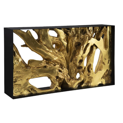 PC - TABLE CONSOLE AVEC CADRE EN MÉTAL COULÉ, RÉSINE, FEUILLE D'OR, SM
