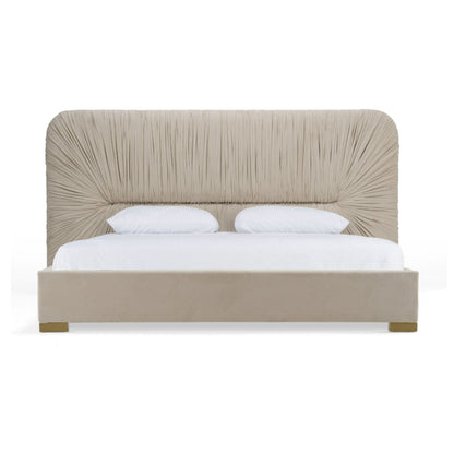 VG - MODREST FLORENCE - LIT MODERNE EN VELOURS BEIGE + OR