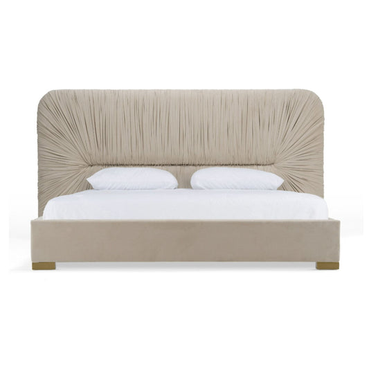 VG - MODREST FLORENCE - LIT MODERNE EN VELOURS BEIGE + OR
