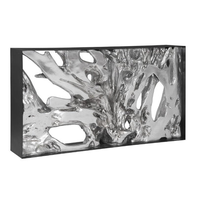 PC- TABLE CONSOLE AVEC CADRE EN MÉTAL COULÉ, RÉSINE, FEUILLE D'ARGENT, PETIT MODÈLE