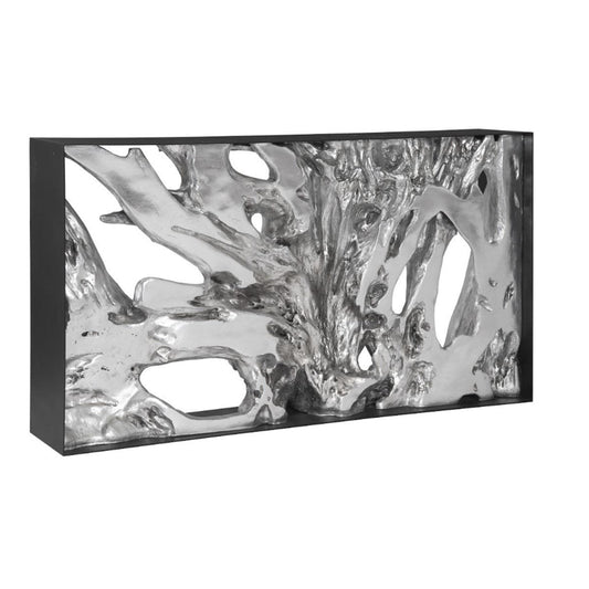 PC- TABLE CONSOLE AVEC CADRE EN MÉTAL COULÉ, RÉSINE, FEUILLE D'ARGENT, PETIT MODÈLE