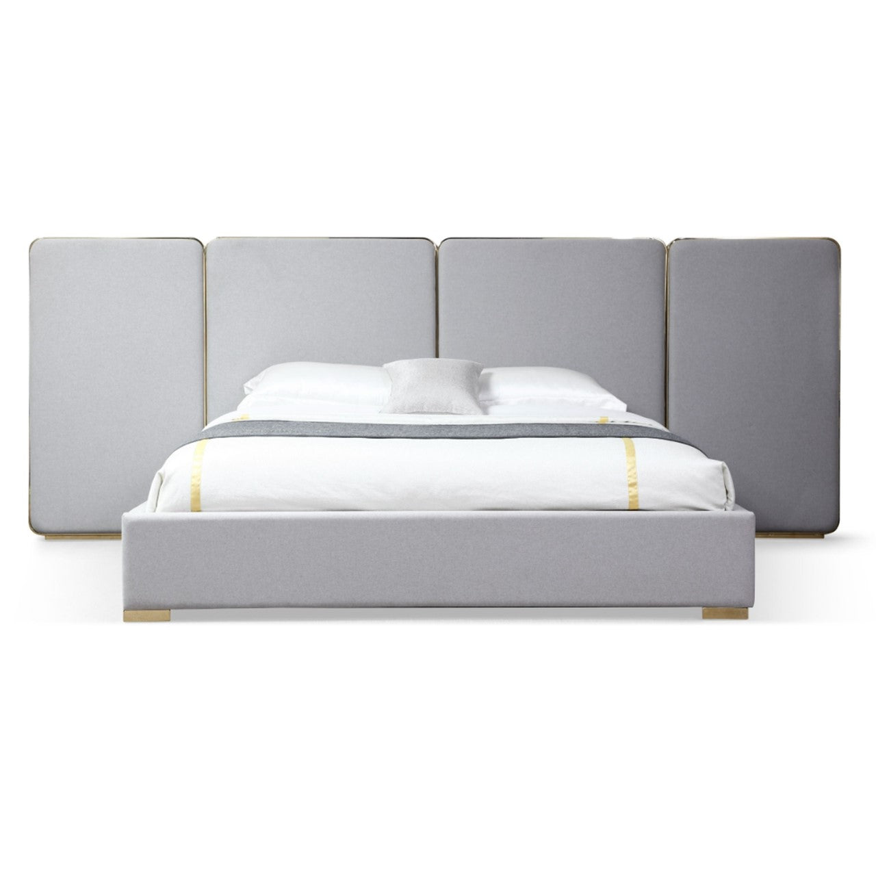 VG - MODREST ATHENA - LIT MODERNE EN LIN GRIS CLAIR + OR