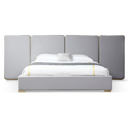 VG - MODREST ATHENA - LIT MODERNE EN LIN GRIS CLAIR + OR