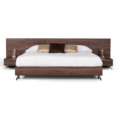 VG - NOVA DOMUS BROOKLYN - ENSEMBLE LIT + TABLES DE NUIT MODERNE ITALIEN EN NOYER