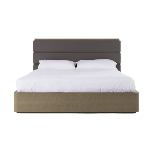 VG - MODREST LOIS - LIT MODERNE EN CUIR GRIS ET GALUCHAT BEIGE