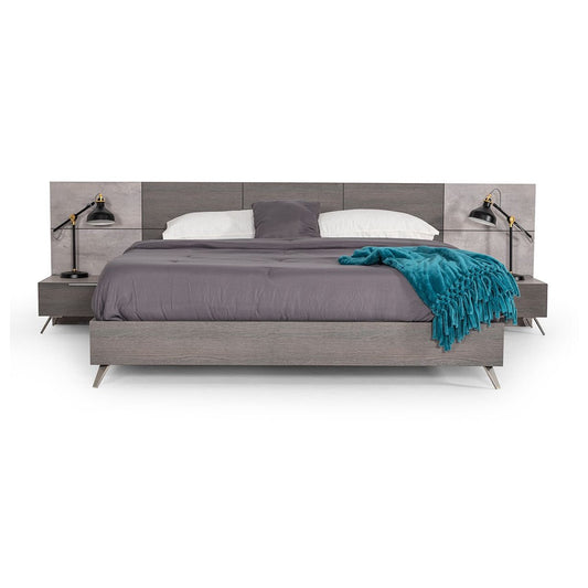 VG - ENSEMBLE DE LIT + 2 TABLES DE NUIT ITALIEN MODERNE EN SIMILI BÉTON ET GRIS NOVA DOMUS BRONX