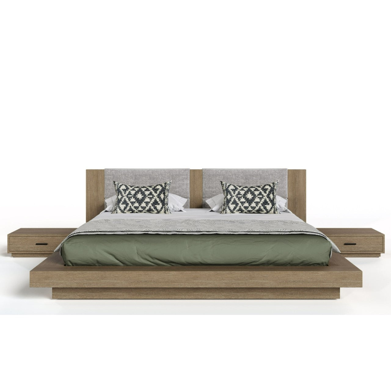 VG - NOVA DOMUS FANTASIA - LIT CONTEMPORAIN EN NOYER ET GRIS AVEC DEUX TABLES DE NUIT