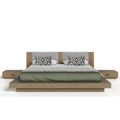 VG - NOVA DOMUS FANTASIA - LIT CONTEMPORAIN EN NOYER ET GRIS AVEC DEUX TABLES DE NUIT