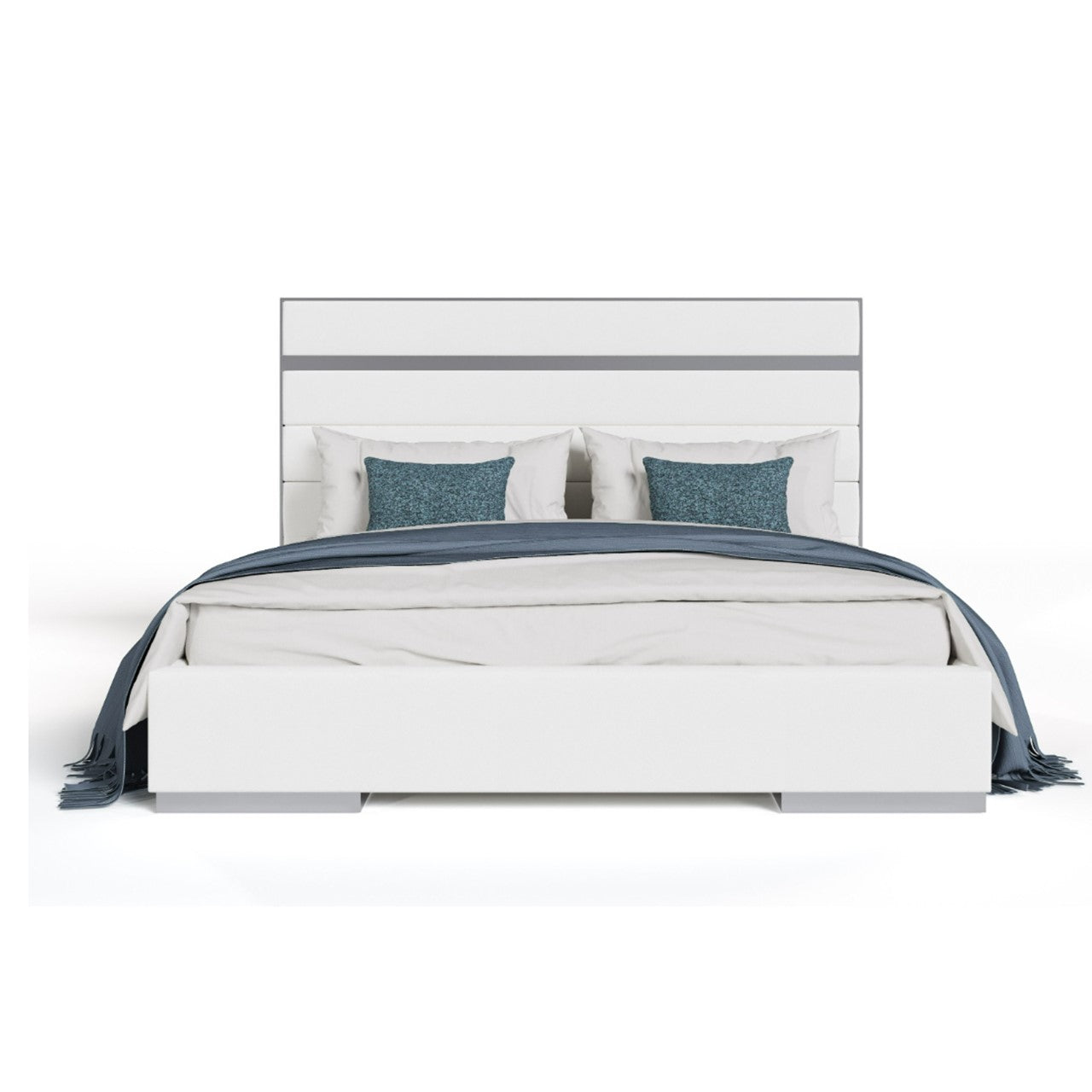 VG - MODREST CARTIER - LIT MODERNE EN CUIR VEGAN BLANC + ACIER INOXYDABLE