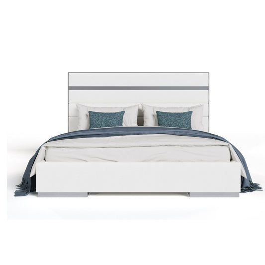 VG - MODREST CARTIER - LIT MODERNE EN CUIR VEGAN BLANC + ACIER INOXYDABLE
