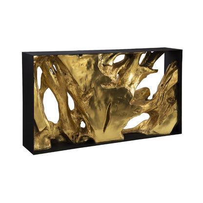 PC - TABLE CONSOLE AVEC CADRE EN MÉTAL COULÉ, RÉSINE, FEUILLE D'OR, SM