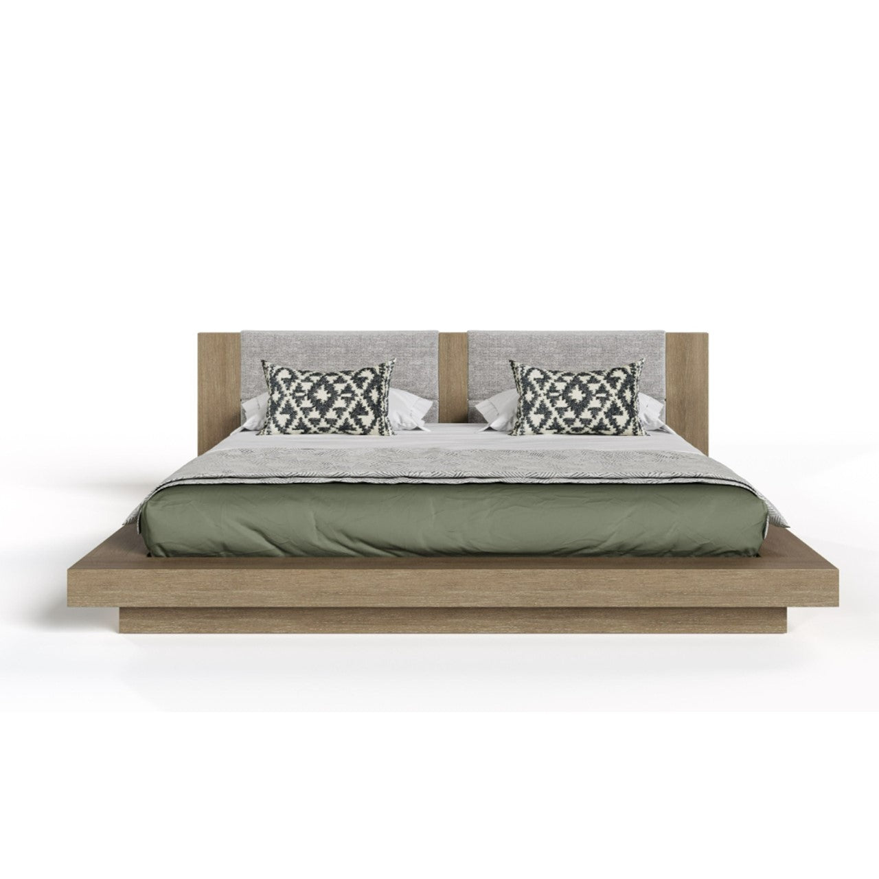 VG - NOVA DOMUS FANTASIA - LIT CONTEMPORAIN EN NOYER ET GRIS AVEC DEUX TABLES DE NUIT