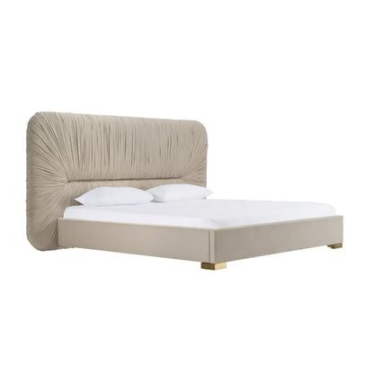 VG - MODREST FLORENCE - LIT MODERNE EN VELOURS BEIGE + OR