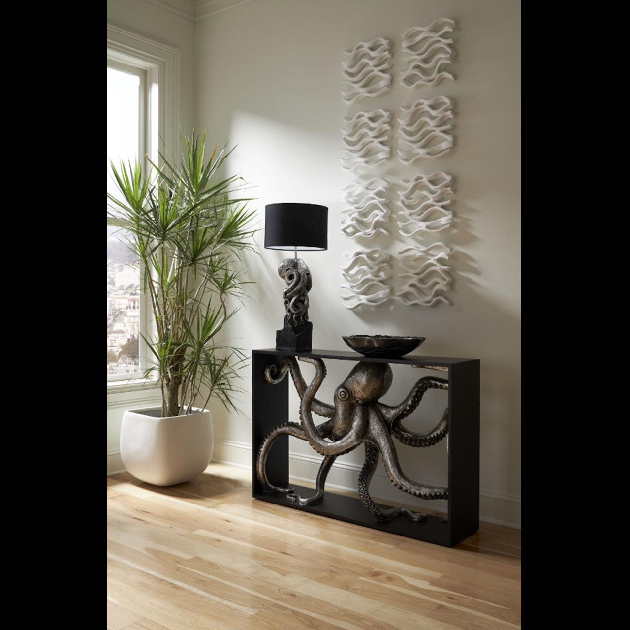 PC- OCTO CONSOLE AVEC CADRE, CADRE EN BOIS, FEUILLE D'ARGENT