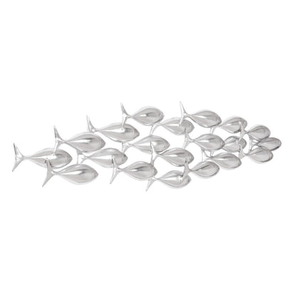 PC - BANQUE DE POISSONS, ART MURAL, FEUILLE D'ARGENT