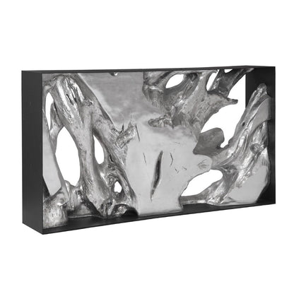 PC- TABLE CONSOLE AVEC CADRE EN MÉTAL COULÉ, RÉSINE, FEUILLE D'ARGENT, PETIT MODÈLE