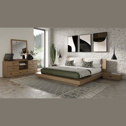 VG - NOVA DOMUS FANTASIA - LIT CONTEMPORAIN EN NOYER ET GRIS AVEC DEUX TABLES DE NUIT