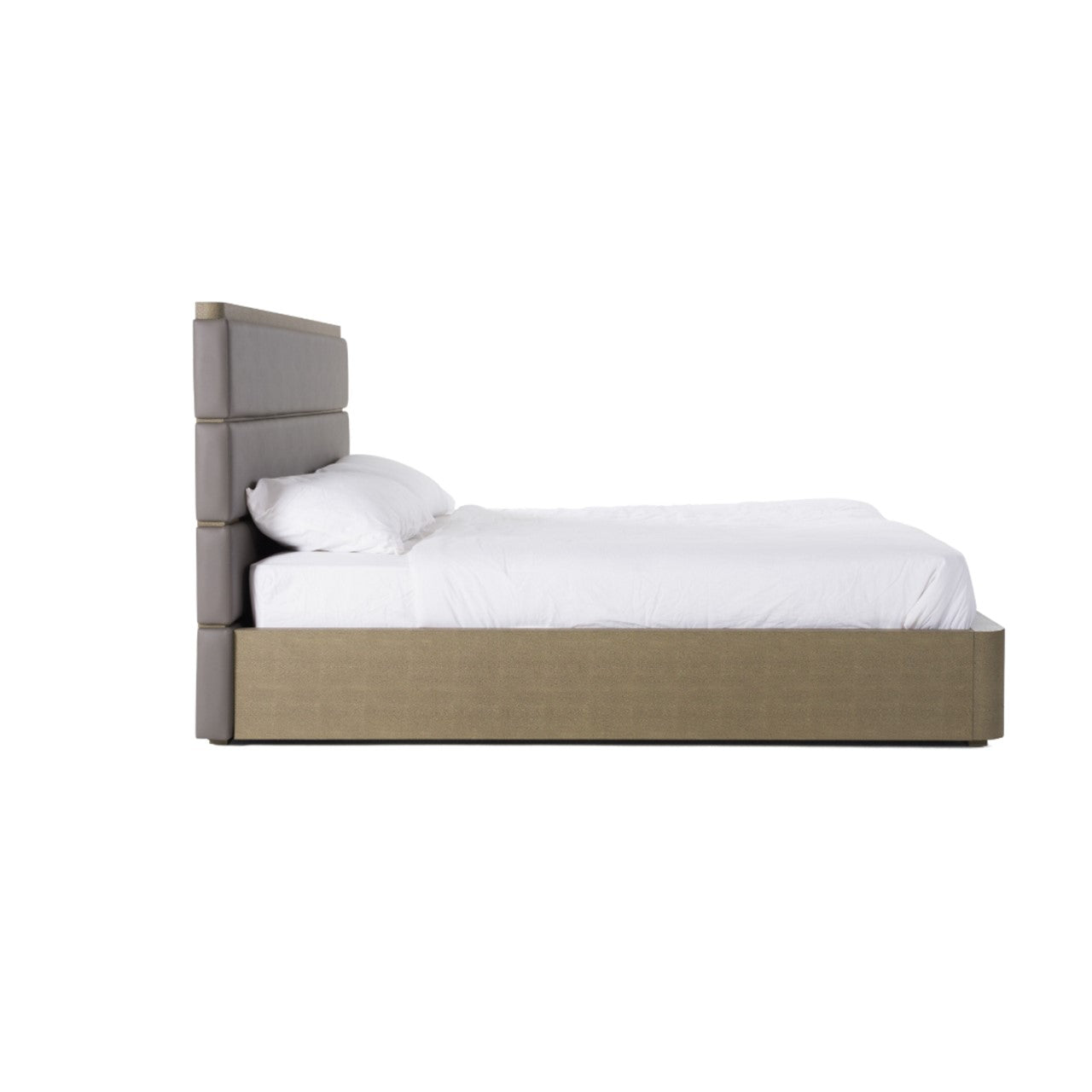 VG - MODREST LOIS - LIT MODERNE EN CUIR GRIS ET GALUCHAT BEIGE