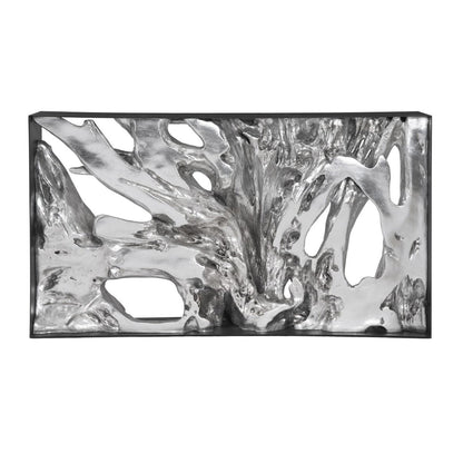 PC- TABLE CONSOLE AVEC CADRE EN MÉTAL COULÉ, RÉSINE, FEUILLE D'ARGENT, PETIT MODÈLE