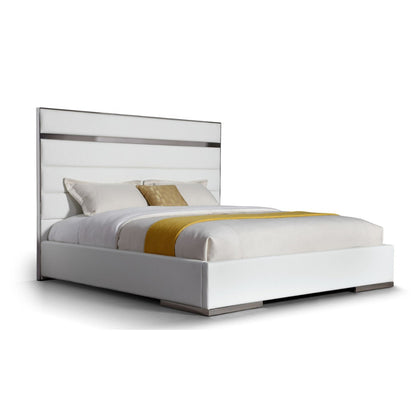 VG - MODREST CARTIER - LIT MODERNE EN CUIR VEGAN BLANC + ACIER INOXYDABLE