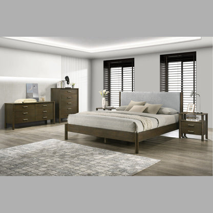 VG- MODREST CAROLINA - LIT MODERNE EN TISSU GRIS + WENGÉ