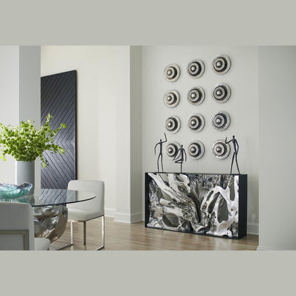 PC- TABLE CONSOLE AVEC CADRE EN MÉTAL COULÉ, RÉSINE, FEUILLE D'ARGENT, PETIT MODÈLE