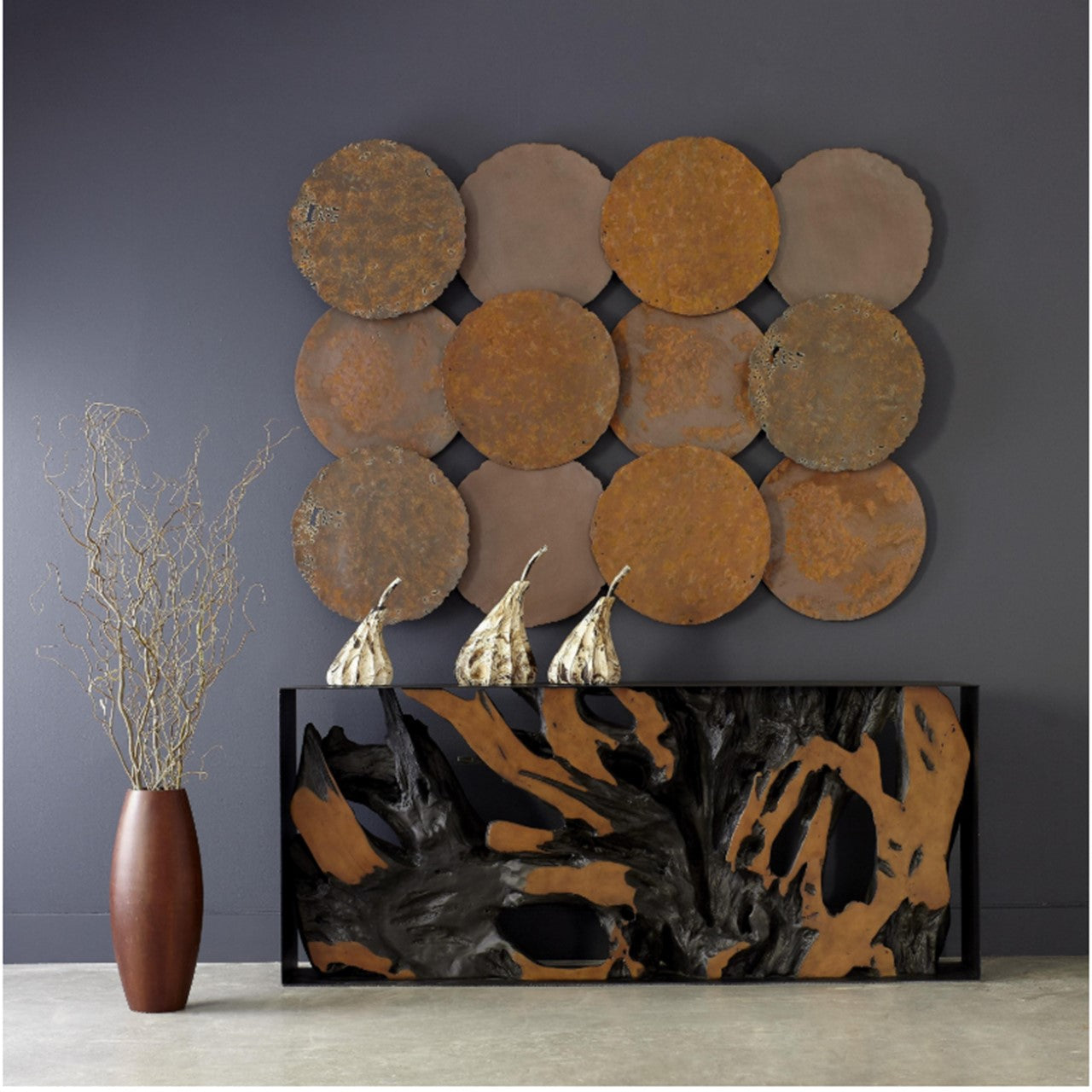 Console en résine moulée avec cadre en métal, marron