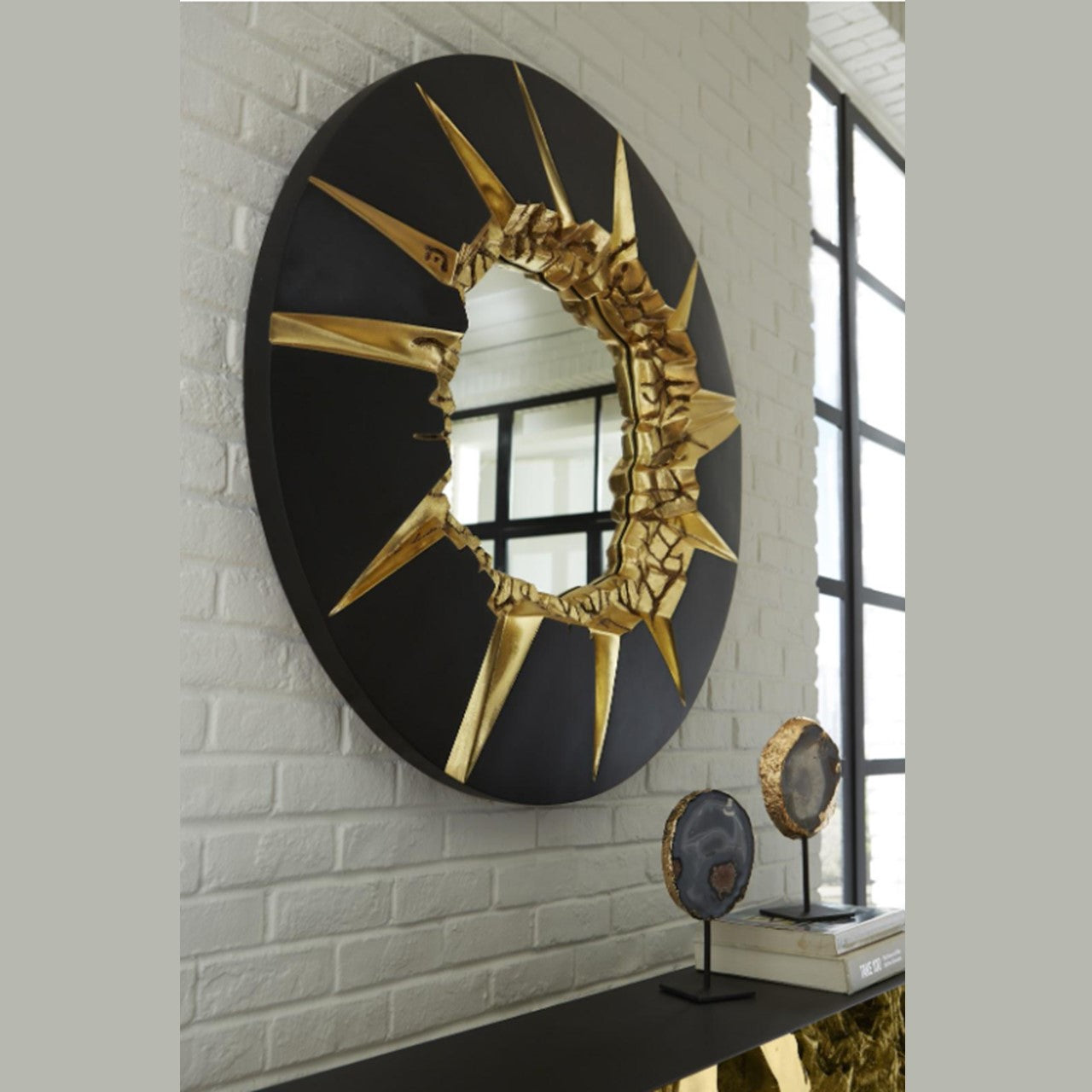 PC - MIROIR CIRCULAIRE FISSURÉ, NOIR ET OR