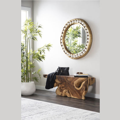 PC- MIROIR PERLÉ, FEUILLE D'OR, ROND