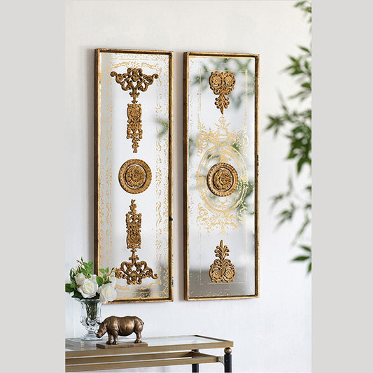 AB - DÉCORATION MURALE MIROIR ENCADRÉ, LOT DE 2 MÉTALLISÉS DORÉS
