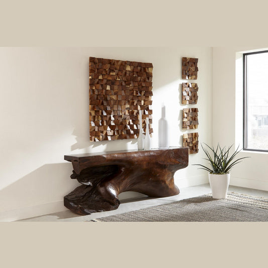 PC-BLOCKS WALL ART, BOIS CHAMCHA, NATUREL, LG