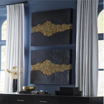 PANNEAU TEXTURE PC-GEODE NOIR ET OR, DÉCORATION MURALE