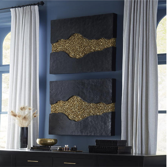PANNEAU TEXTURE PC-GEODE NOIR ET OR, DÉCORATION MURALE