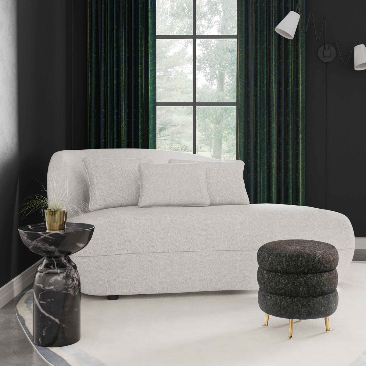 Chaise longue en velours crème TV-Galet