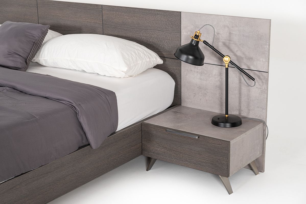 VG - ENSEMBLE DE LIT + 2 TABLES DE NUIT ITALIEN MODERNE EN SIMILI BÉTON ET GRIS NOVA DOMUS BRONX
