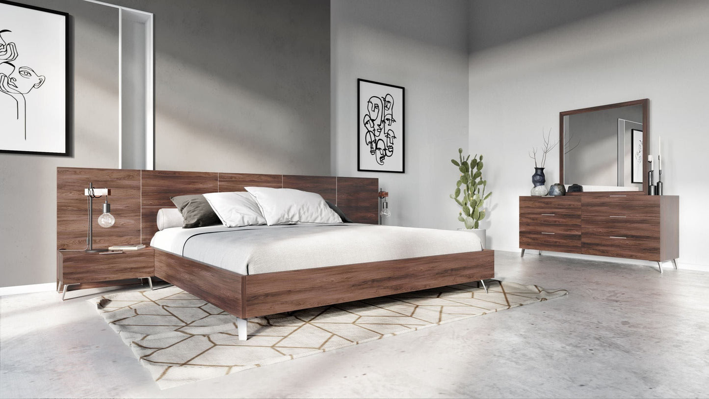 VG - NOVA DOMUS BROOKLYN - ENSEMBLE LIT + TABLES DE NUIT MODERNE ITALIEN EN NOYER