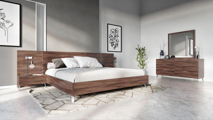 VG - NOVA DOMUS BROOKLYN - ENSEMBLE LIT + TABLES DE NUIT MODERNE ITALIEN EN NOYER