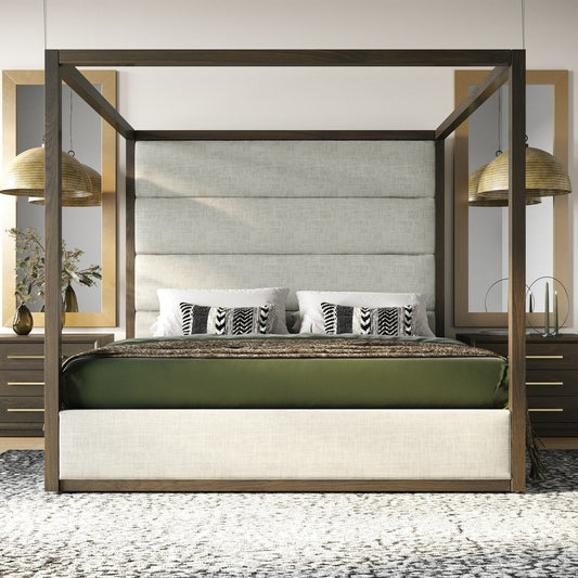 VG - MODREST MANHATTAN - LIT CONTEMPORAIN À BALDAQUIN EN CHÊNE BRUN