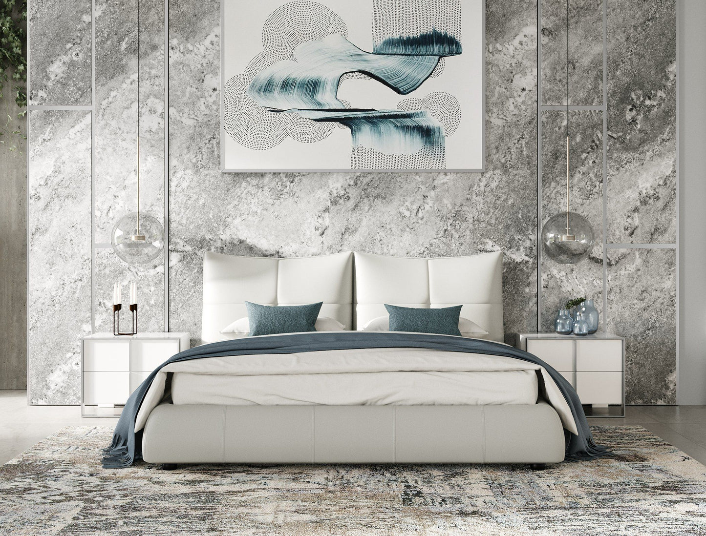 VG -MODREST PATRICK - LIT MODERNE EN CUIR GRIS CLAIR