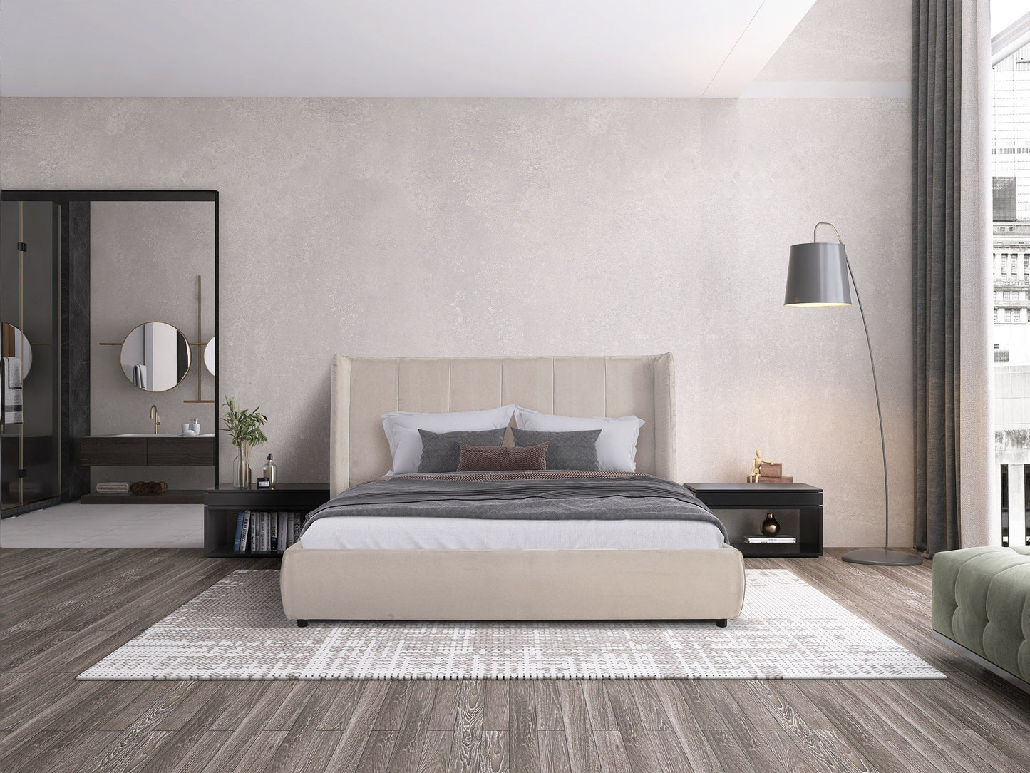 VG - MODREST EMILIA - LIT MODERNE EN VELOURS BEIGE