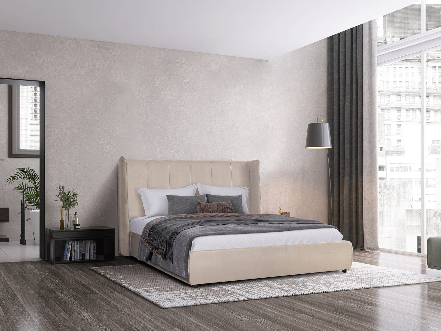 VG - MODREST EMILIA - LIT MODERNE EN VELOURS BEIGE